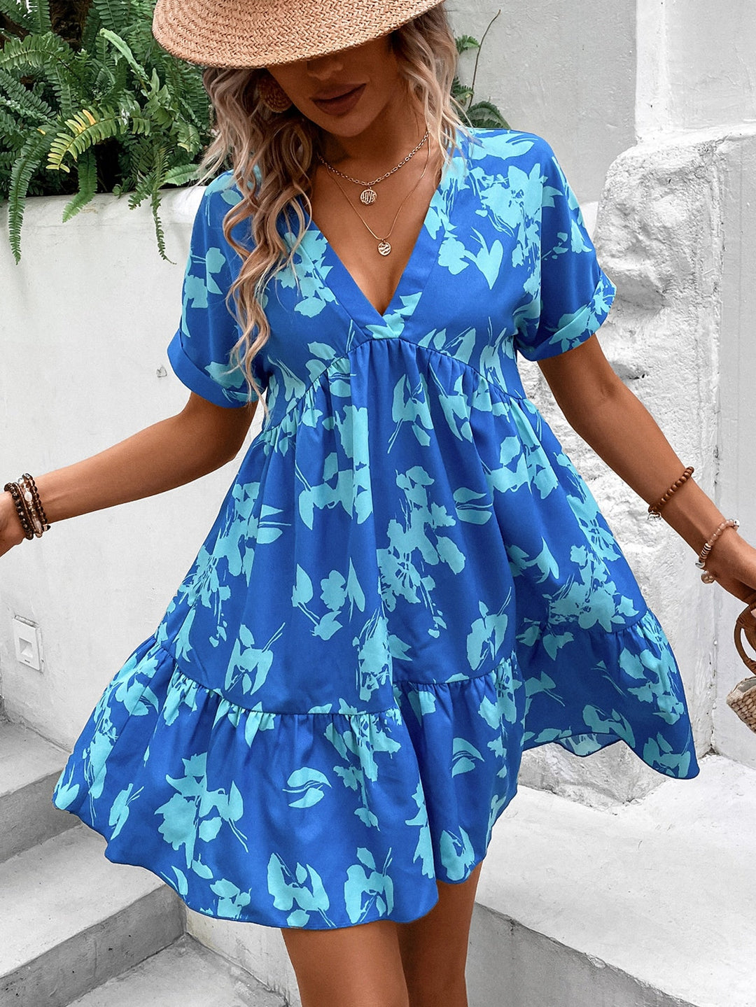 Stilla | Tropical Ruffled Short Kjole
