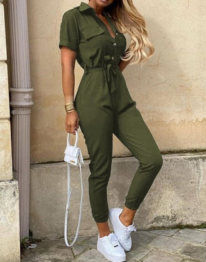 Dame Elegant Jumpsuit med Taljebælte og praktiske Lommer Stilla