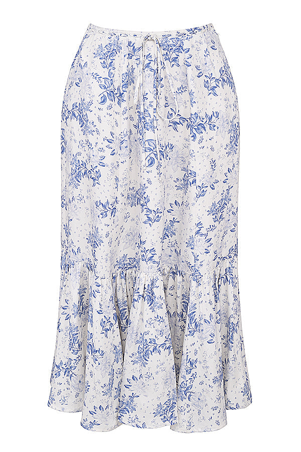 Stilla | Blå Blomstret Top Med Midi Nederdel