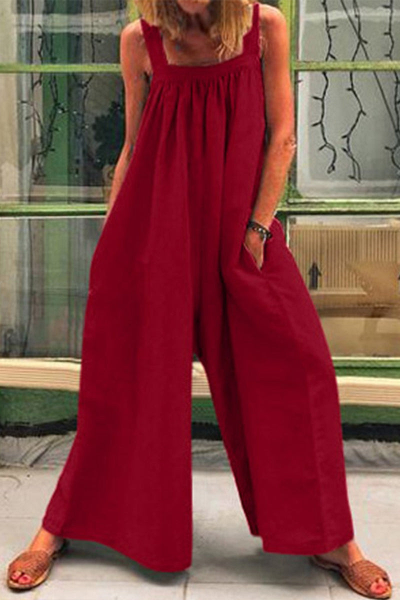 Stilla | Afslappet Daily Solid Square Krave Løs Jumpsuits