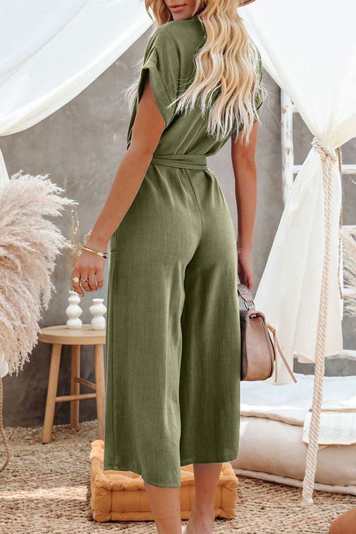 Stilla | Afslappet Solid Pocket Frenulum Buckle V-hals Jumpsuits