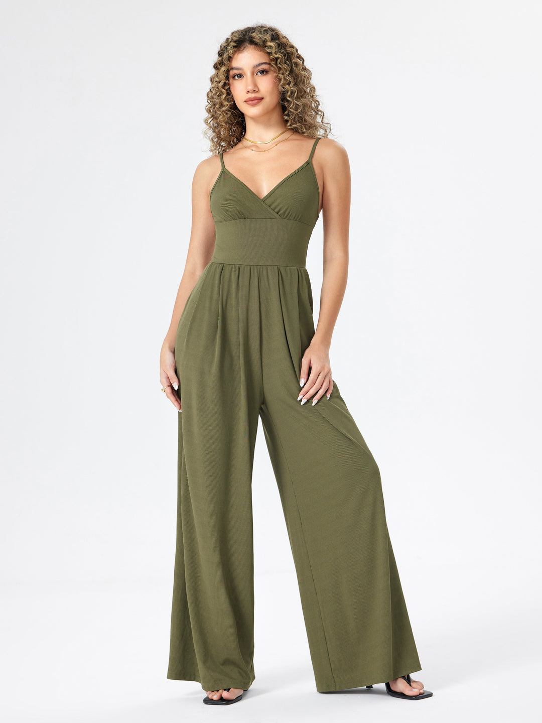Stilla | V-hals Jumpsuit Med Brede Ben