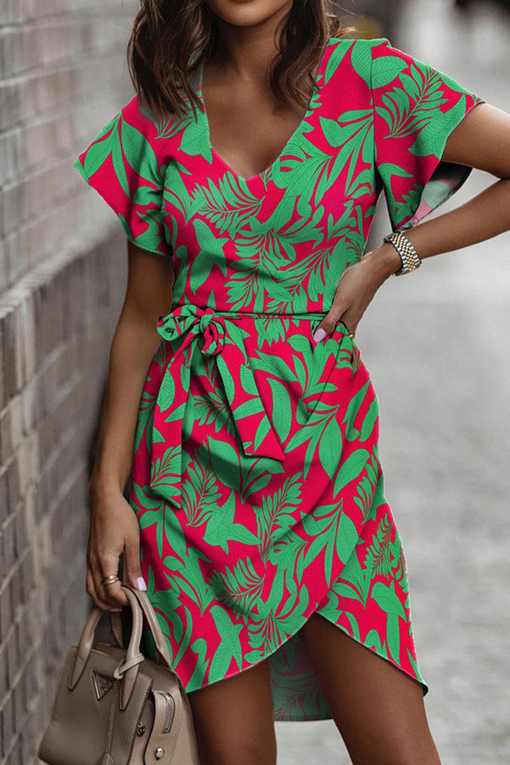 Stilla | Afslappet Sweet Print Patchwork Frenulum V-hals Uregelmæssig Kjole Kjoler