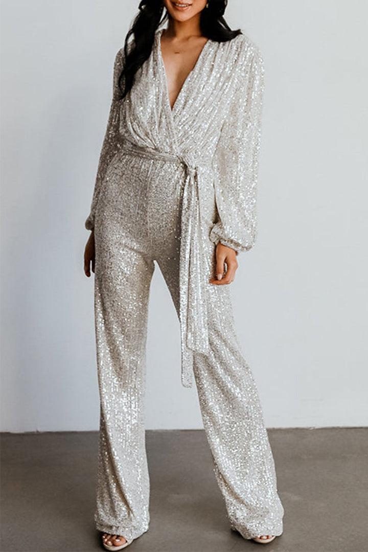 Stilla | Afslappet Elegant Solid Pailletter V-hals Regular Jumpsuits