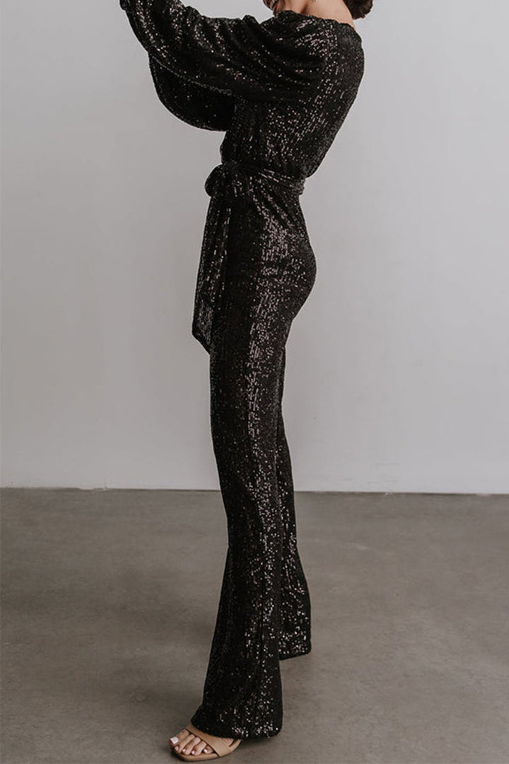 Stilla | Afslappet Elegant Solid Pailletter V-hals Regular Jumpsuits
