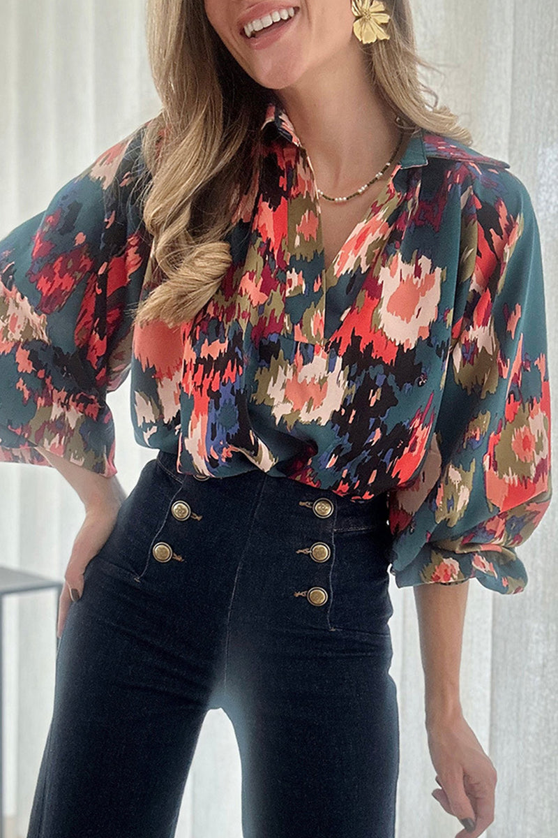Stilla | Elegant V-udskæring Patchwork Overdele Til Arbejde