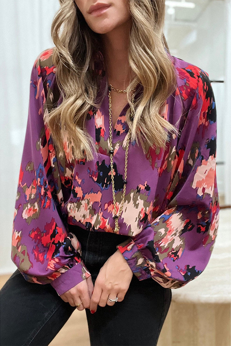 Stilla | Elegant V-udskæring Patchwork Overdele Til Arbejde