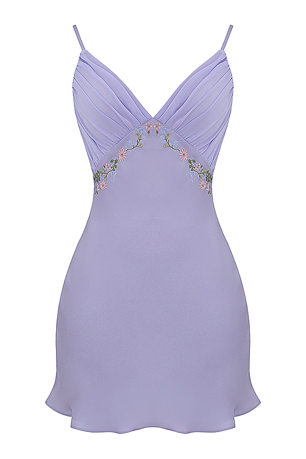 Stilla | Broderet Lavendel Mini Kjole