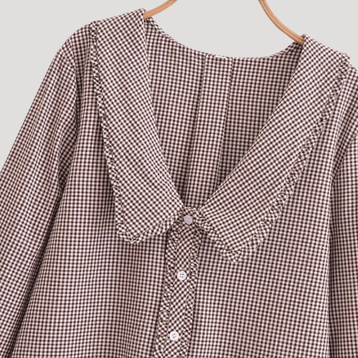 Stilla | Gingham Bluse Med Flæsæt Krave