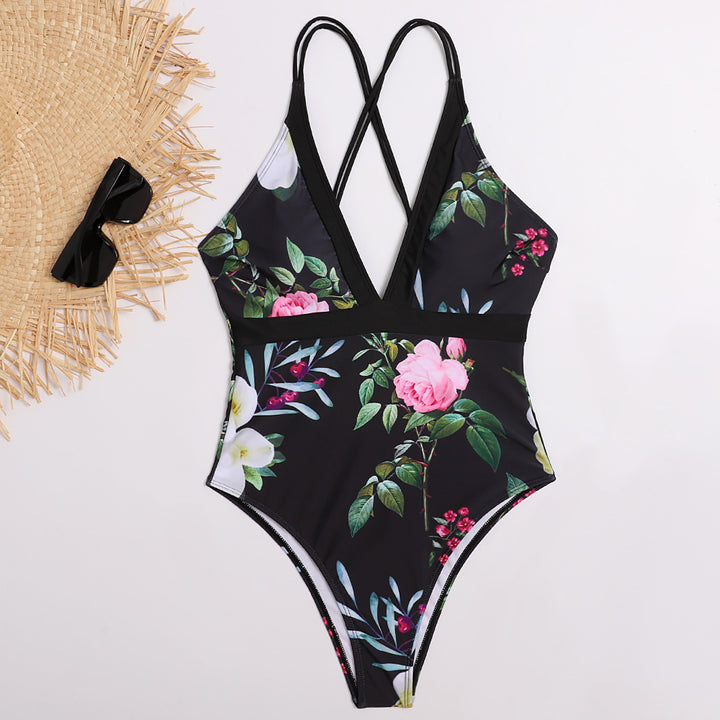 Dame One-Piece Badedragt med elegant V-udskæring og justerbare stropper Skovae