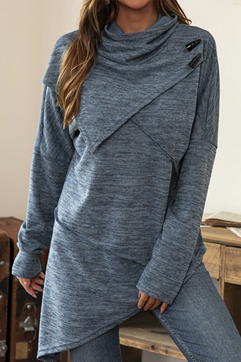 Stilla | Casual Unis Patchwork Toppe med Asymmetrisk Skalkrave