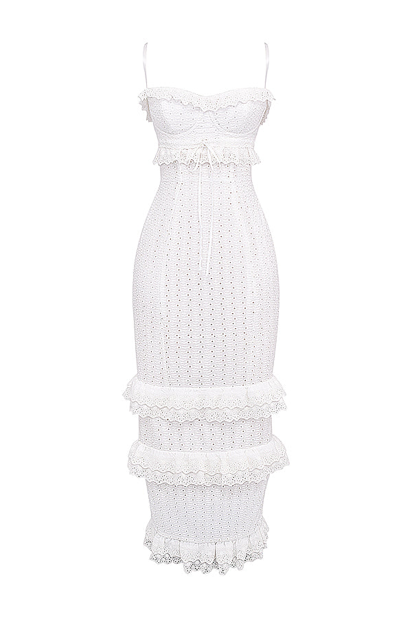 Stilla | Hvid Broderie Maxi Kjole