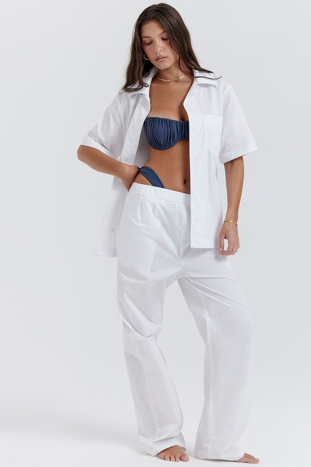 Stilla | Hvid Oversized Skjorte Med Bukser Med Afslappet Pasform
