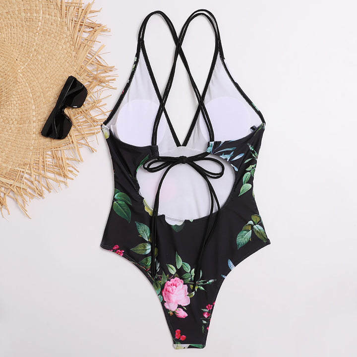 Dame One-Piece Badedragt med elegant V-udskæring og justerbare stropper Skovae
