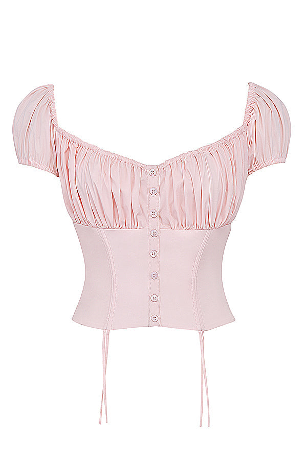 Stilla | Baby Pink Top Med Flæser