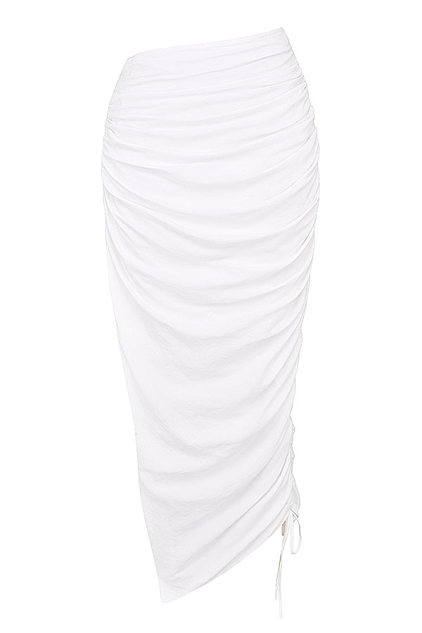 Stilla | Hvid Dyb Blouson Top Med Plisseret Maxi Nederdel