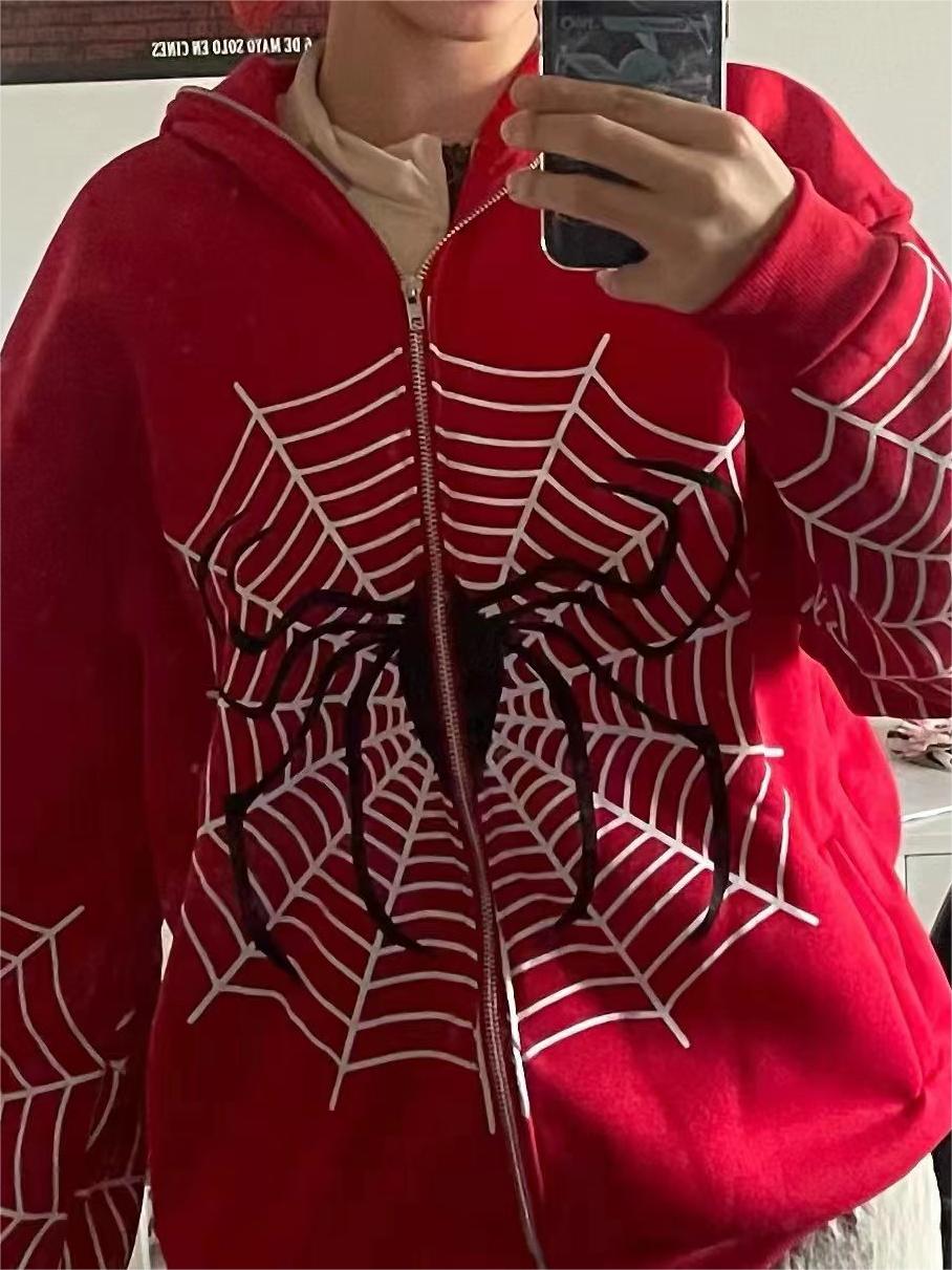 Stilla | Hoodie med Lynlås og Spider-Logo