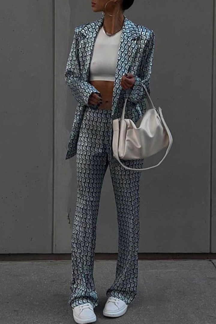 Stilla | Fritidsdragt Bestående Af To Dele Med Street Animal Print, Slå-Om Krave, Lange Ærmer, Patchwork
