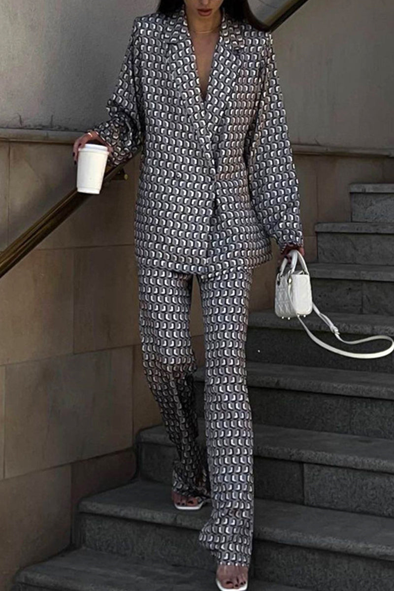 Stilla | Fritidsdragt Bestående Af To Dele Med Street Animal Print, Slå-Om Krave, Lange Ærmer, Patchwork