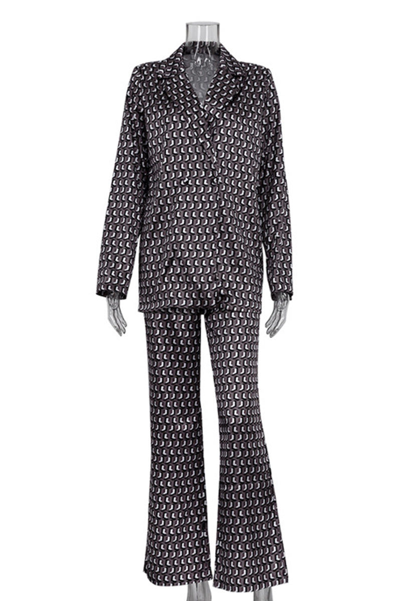 Stilla | Fritidsdragt Bestående Af To Dele Med Street Animal Print, Slå-Om Krave, Lange Ærmer, Patchwork