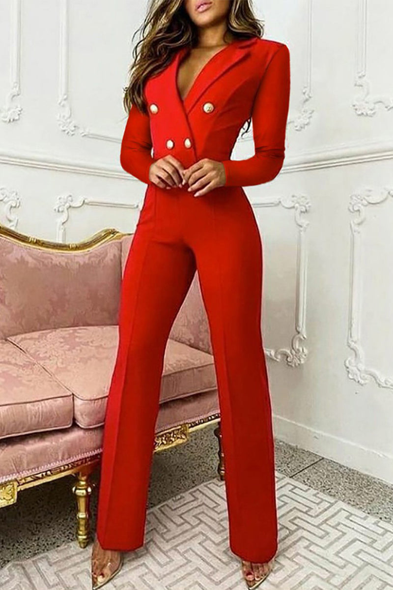 Stilla | Elegante Regular Overalls Med Ensfarvede Knapper og Slå-krave
