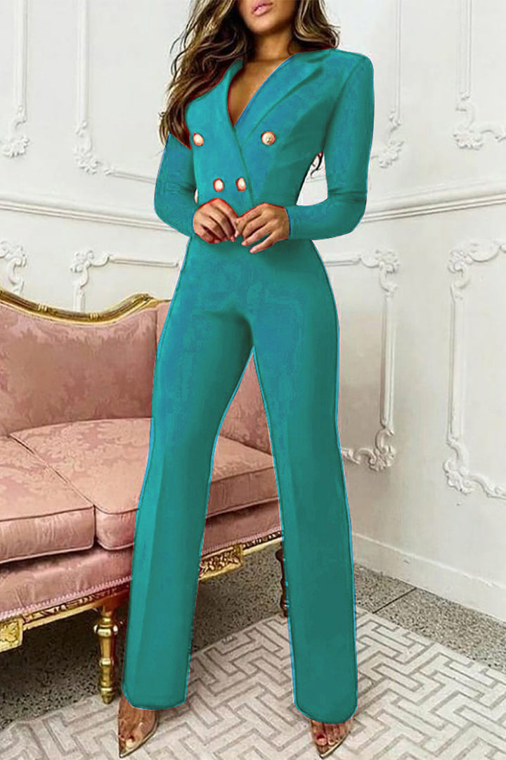 Stilla | Elegante Regular Overalls Med Ensfarvede Knapper og Slå-krave