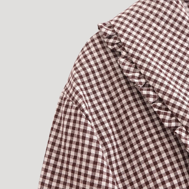 Stilla | Gingham Bluse Med Flæsæt Krave