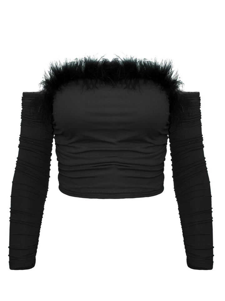 Stilla | Off Shoulder Top Med Kunstpelskant
