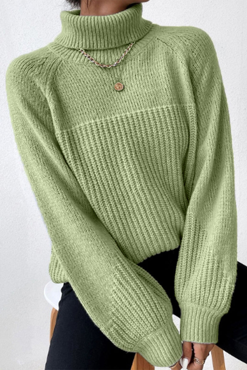 Stilla | Casual Sweater Med Ensfarvet Patchwork Ståkrave
