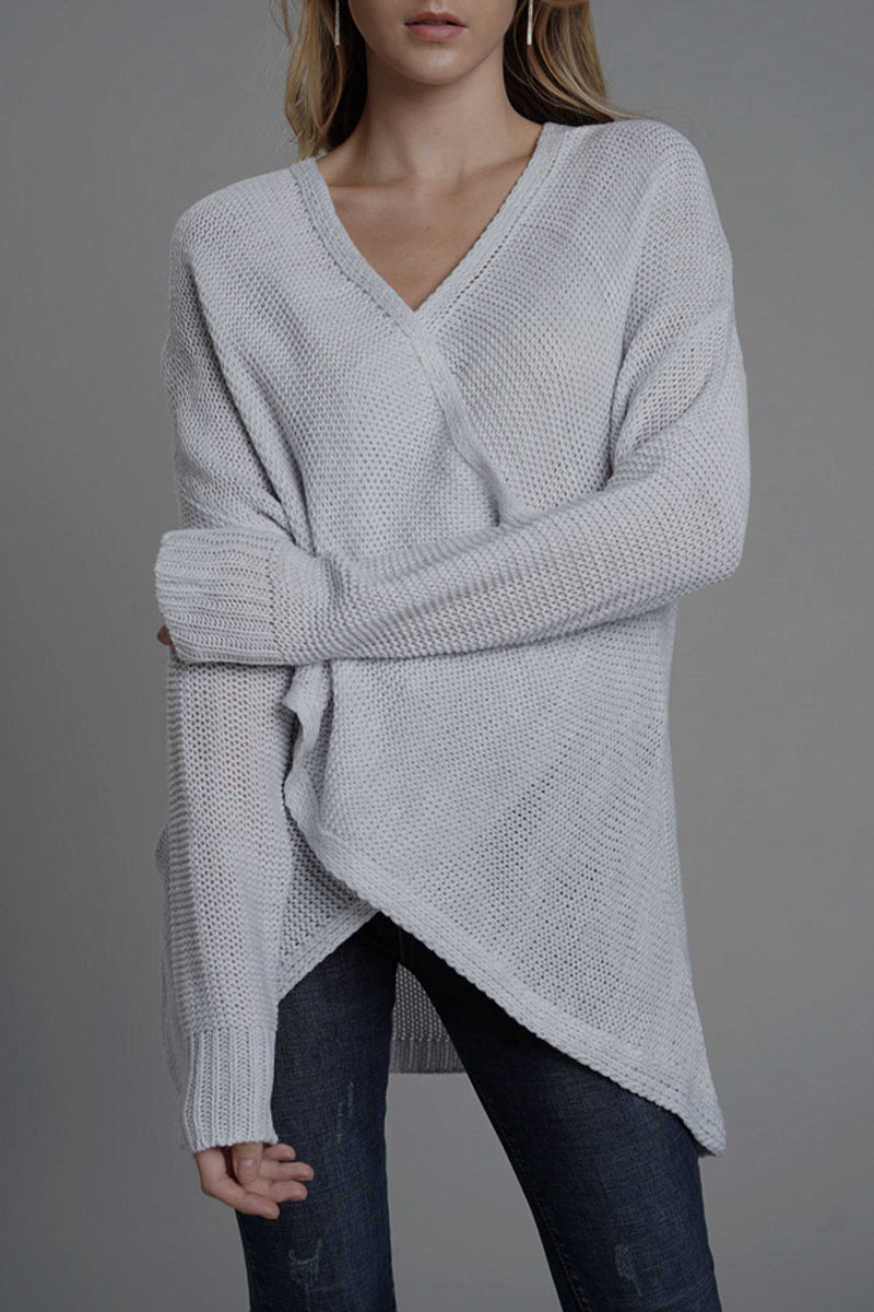 Stilla | Lækkert V-hals Pullover i ensfarvet patchwork