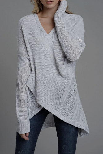 Stilla | Lækkert V-hals Pullover i ensfarvet patchwork