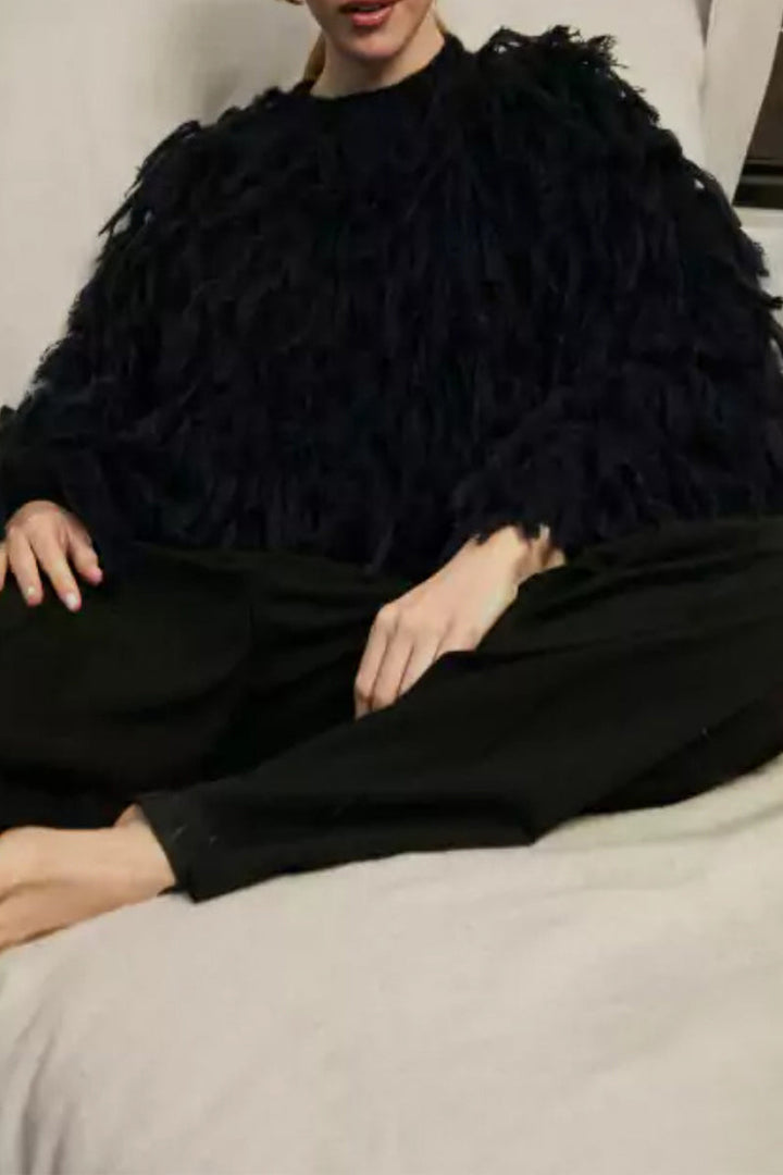 Stilla | Elegant Rundhals Pullover Med Frynser I Britisk Stil