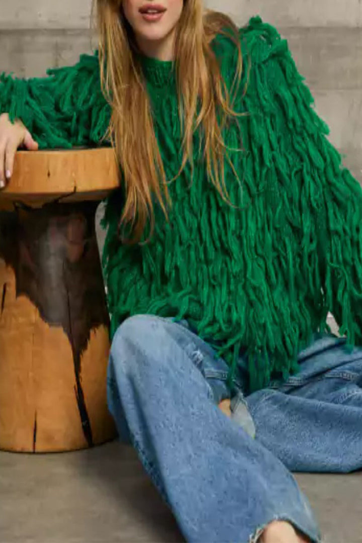 Stilla | Elegant Rundhals Pullover Med Frynser I Britisk Stil