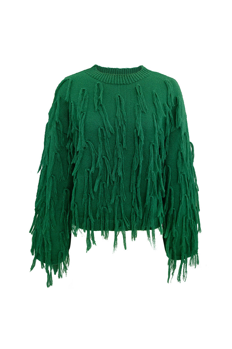 Stilla | Elegant Rundhals Pullover Med Frynser I Britisk Stil
