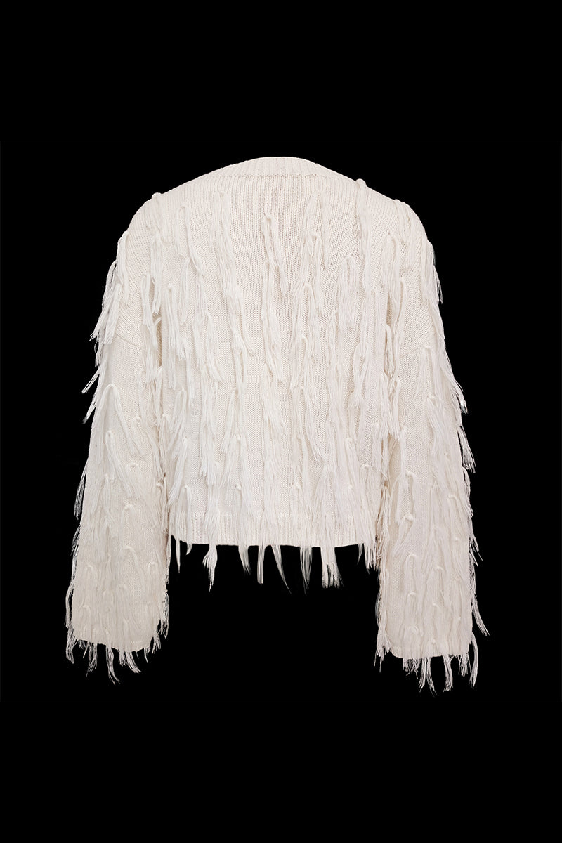 Stilla | Elegant Rundhals Pullover Med Frynser I Britisk Stil