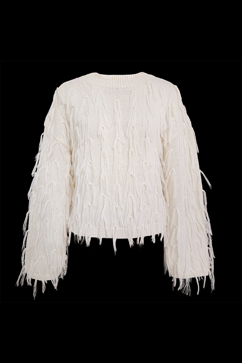 Stilla | Elegant Rundhals Pullover Med Frynser I Britisk Stil