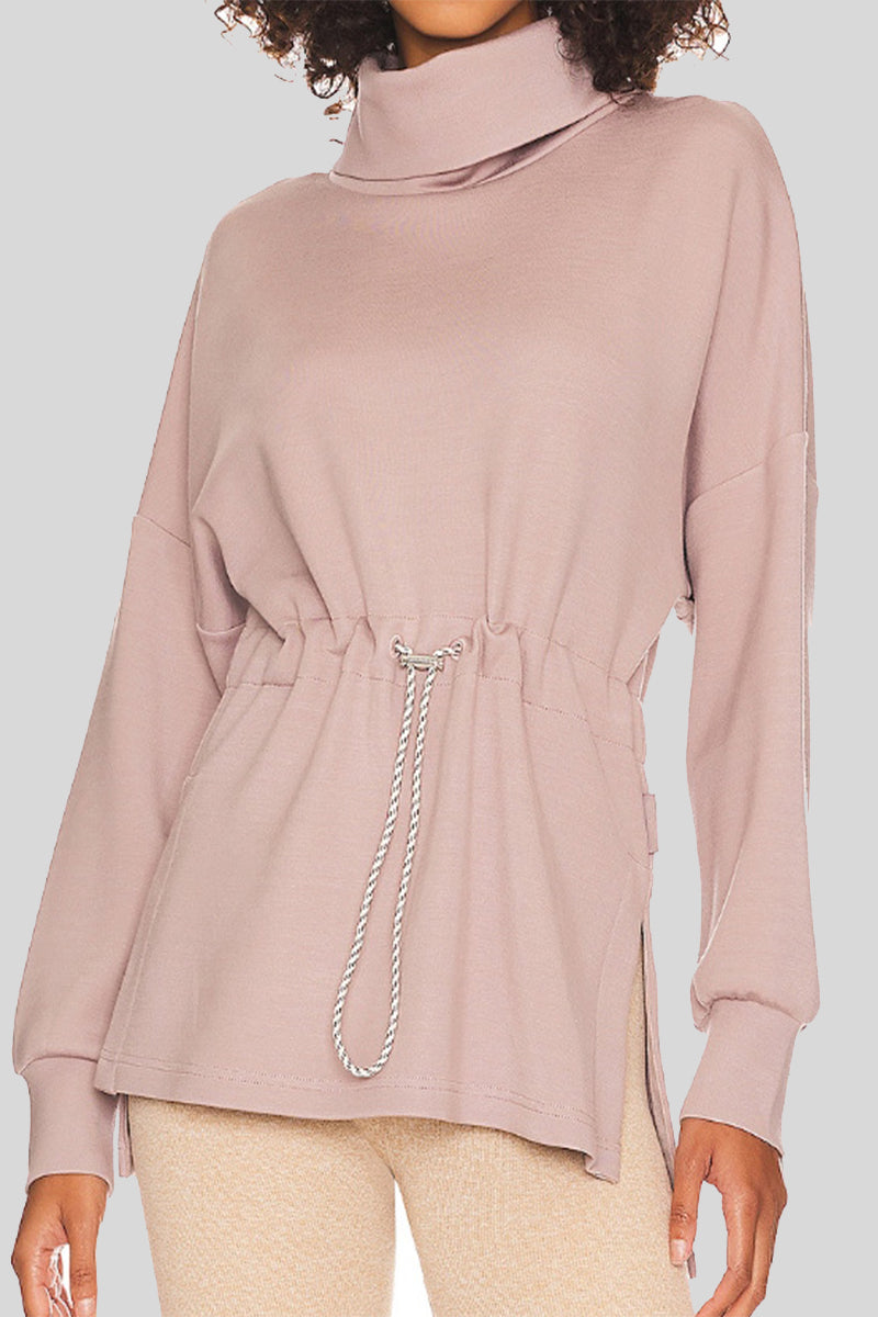 Stilla | Casual sweater med en ensfarvet høj hals og snøre