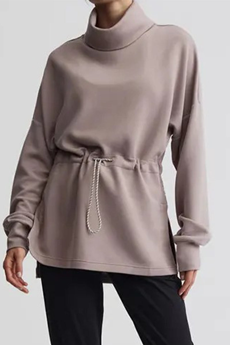 Stilla | Casual sweater med en ensfarvet høj hals og snøre