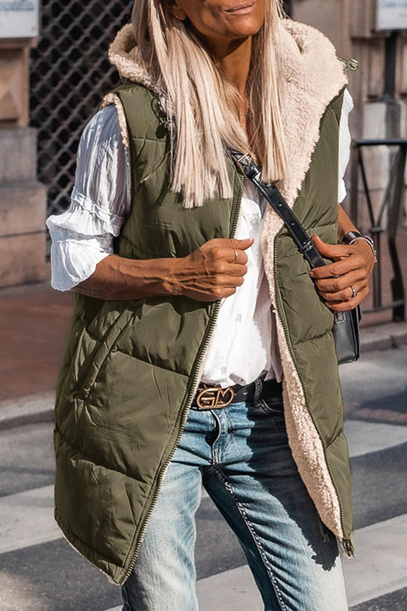 Stilla | Casual Ensfarvet Patchwork Overdele Med Hætte
