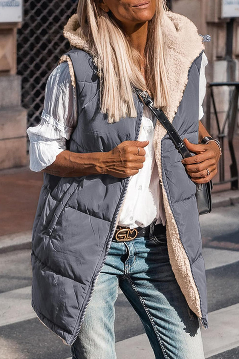 Stilla | Casual Ensfarvet Patchwork Overdele Med Hætte