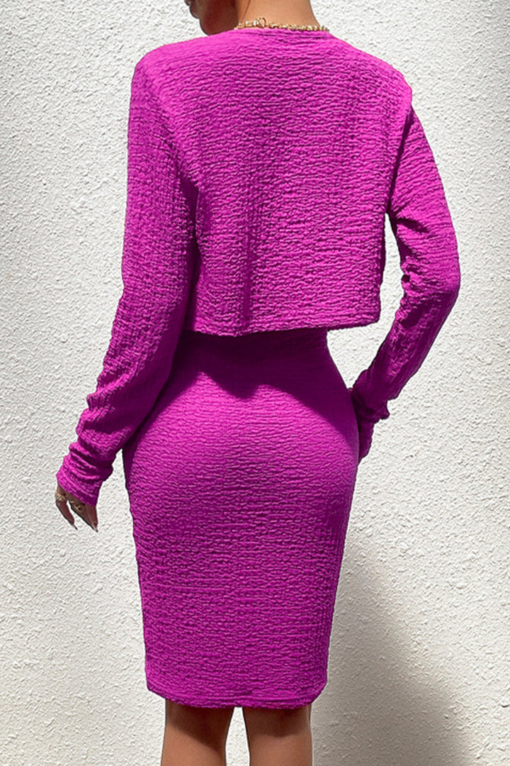 Stilla | Elegant Ensfarvet Knapper, Rund Udsnit, Lange Ærmer, To Dele