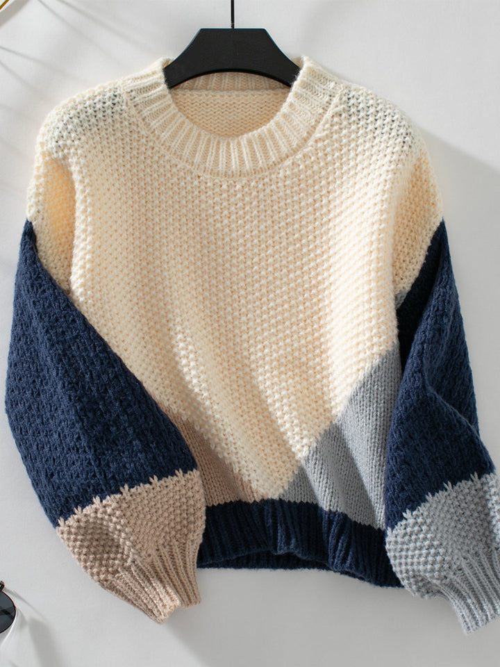 Stilla | Farveblok Pullover Med Rund Hals Og