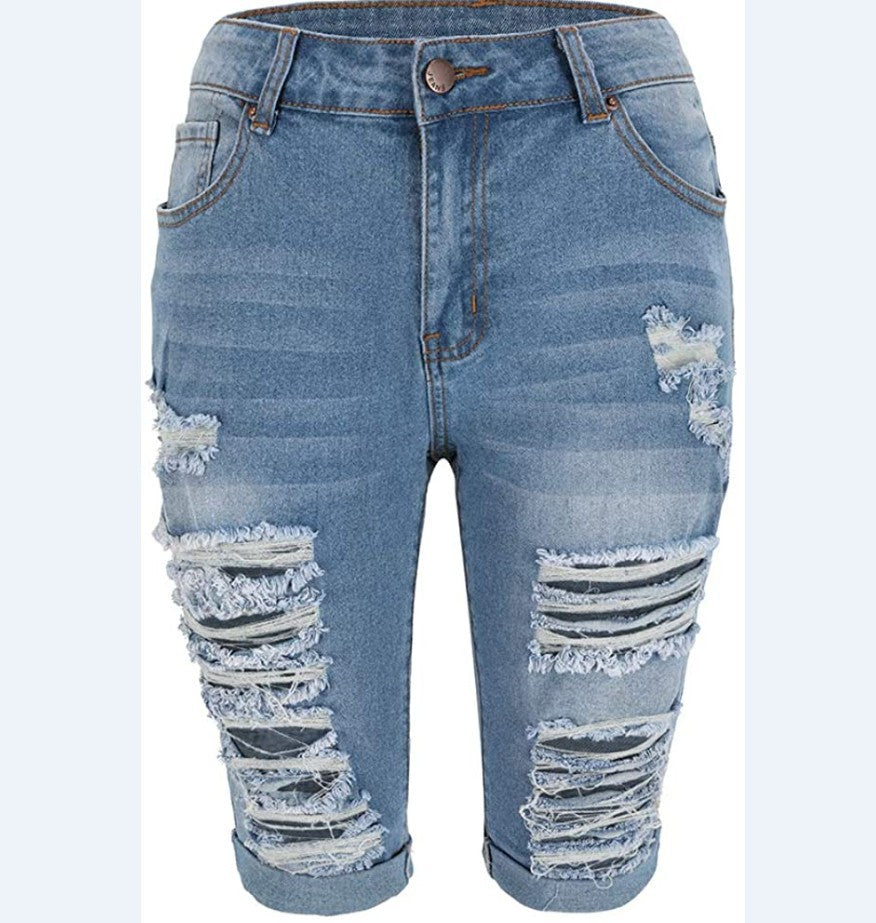 Dame Ripped Jeans-Shorts med Distressed-effekter Stilla