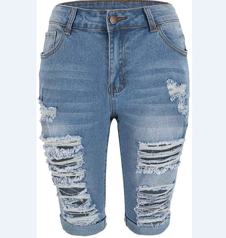 Dame Ripped Jeans-Shorts med Distressed-effekter Stilla