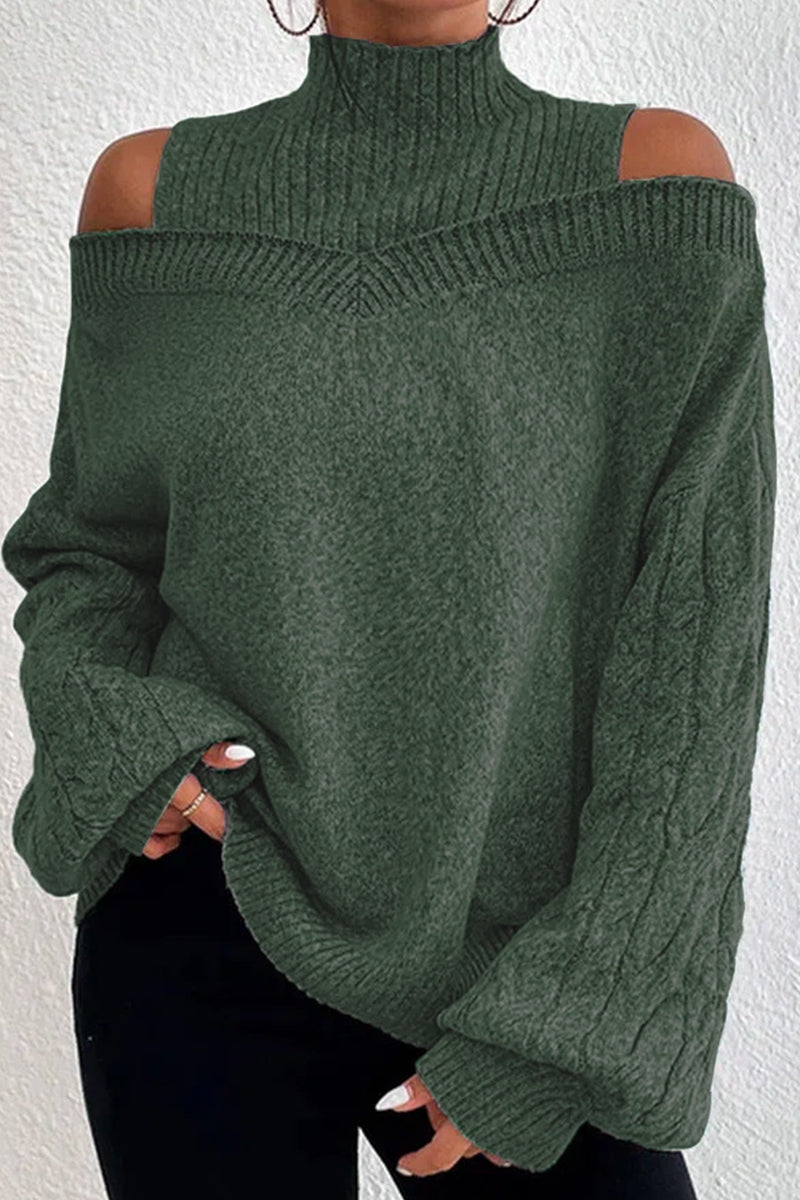 Stilla | Lækkert rullekravepullover med patchwork, ensfarvet, hullet