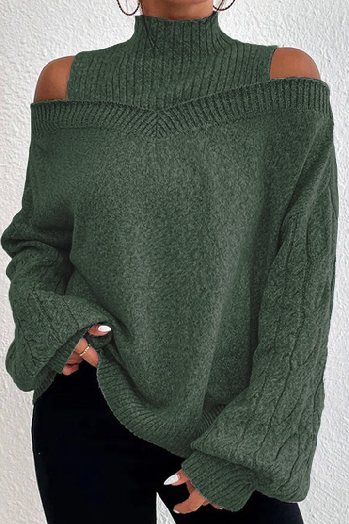 Stilla | Lækkert rullekravepullover med patchwork, ensfarvet, hullet