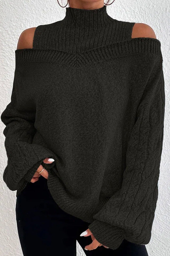 Stilla | Lækkert rullekravepullover med patchwork, ensfarvet, hullet