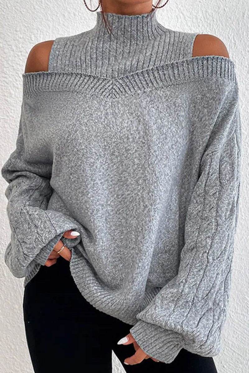Stilla | Lækkert rullekravepullover med patchwork, ensfarvet, hullet