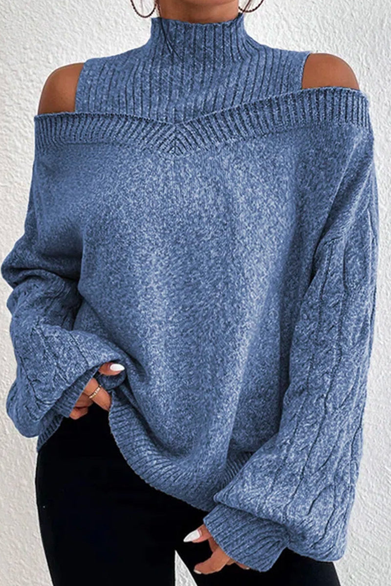 Stilla | Lækkert rullekravepullover med patchwork, ensfarvet, hullet