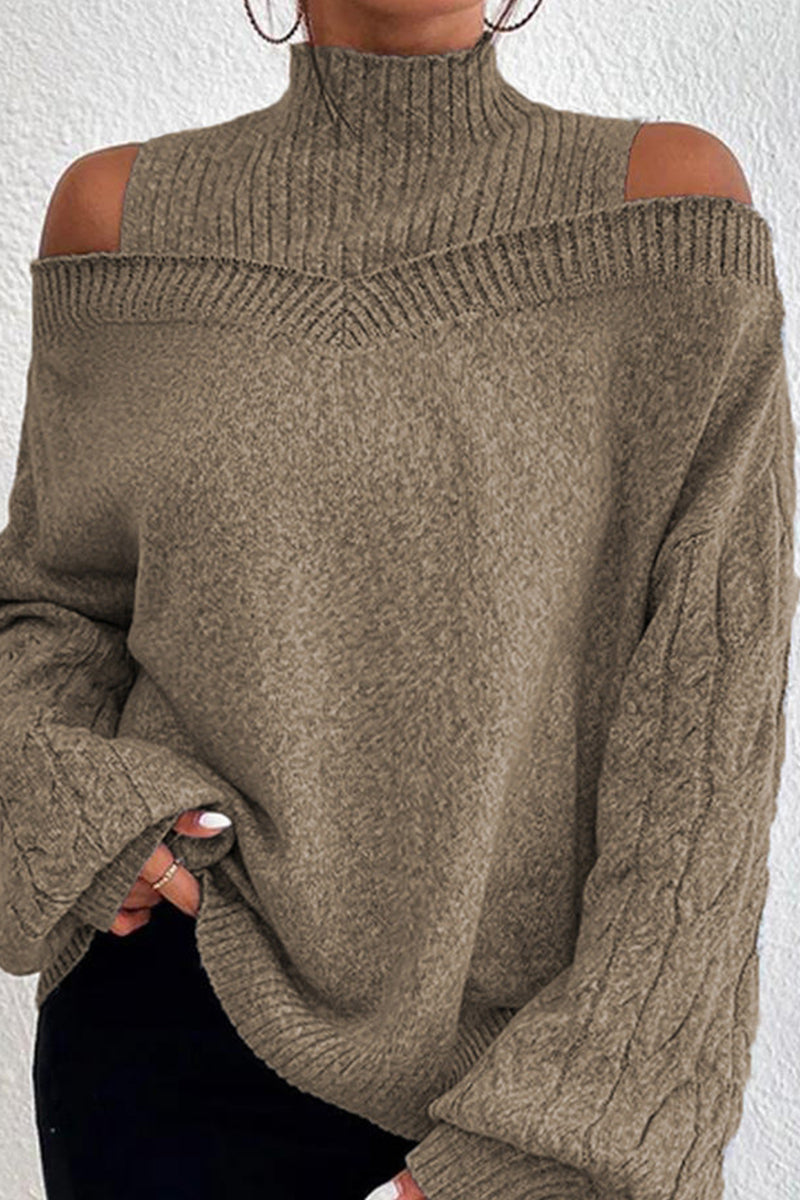 Stilla | Lækkert rullekravepullover med patchwork, ensfarvet, hullet
